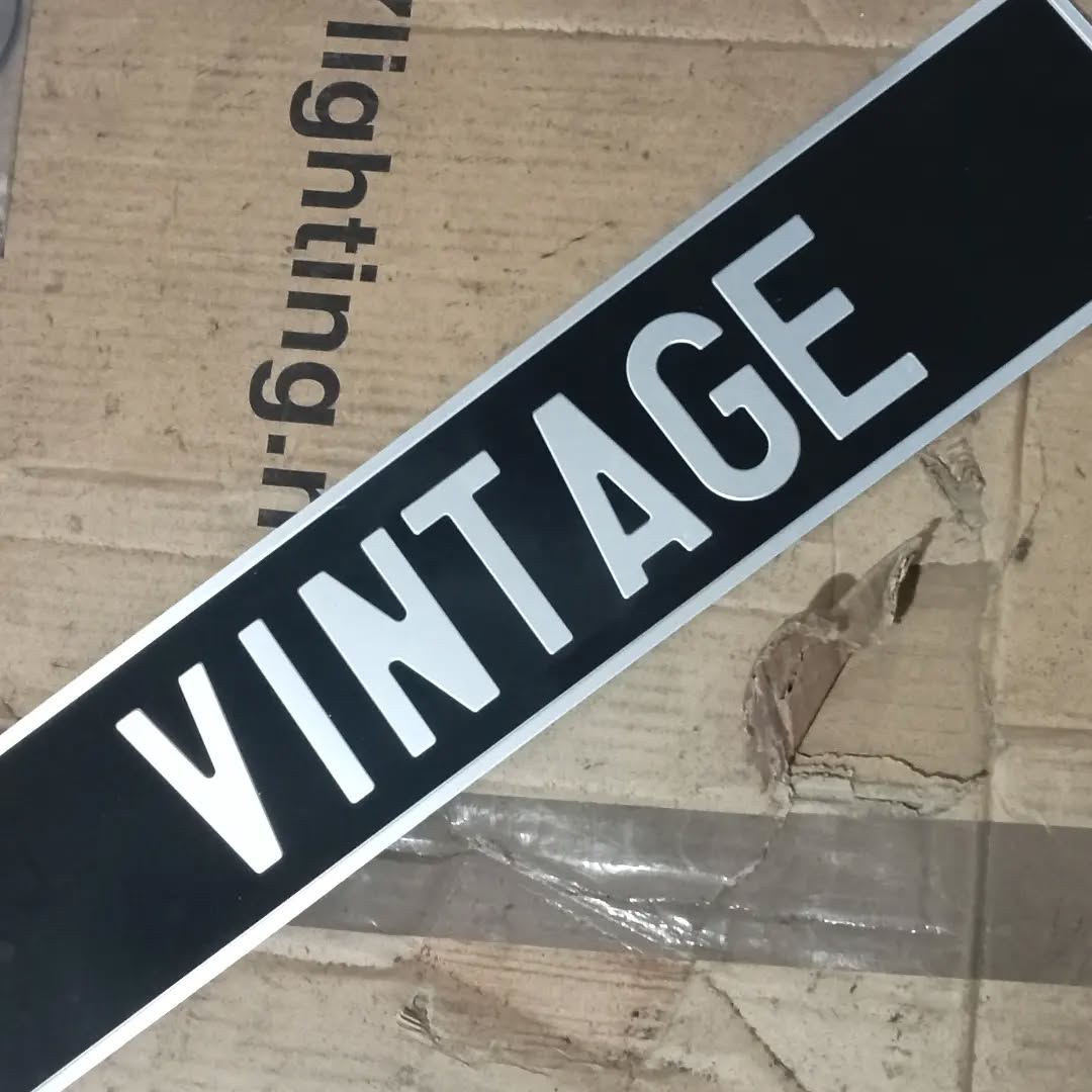 Vintage pressed metal number plate oblong, PAIR OF PLATES
