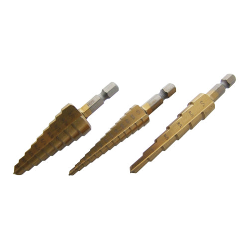 3 piece HSS step drill bit set